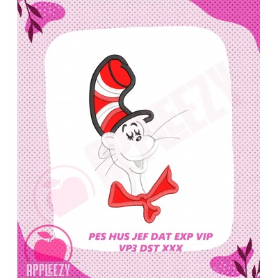 Cat in the Hat Dr Seuss Happy Head Applique Design