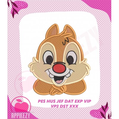 Chip and Dale Happy Head Filled Embroidery Design 1