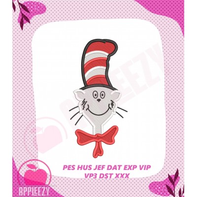 Dr Seuss Cat in the Hat Happy Filled Embroidery Design