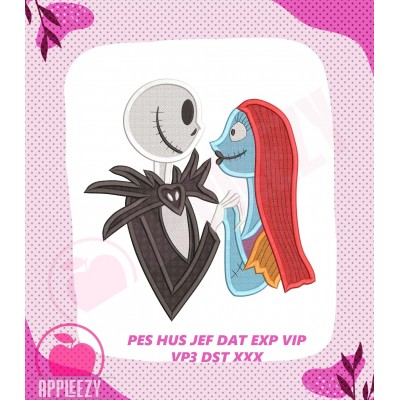 Nightmare Before Halloween Jack and Sally Couple Embroidery Design