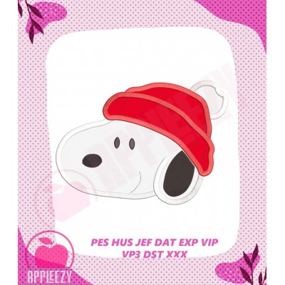 Snoopy Christmas SnowMan Head Applique Design