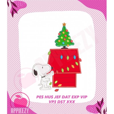 Snoopy with a Christmas Tree Applique Design